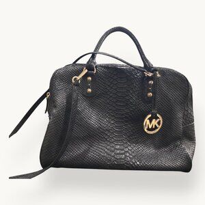 Michael Kors Black Python Embossed Satchel Bag